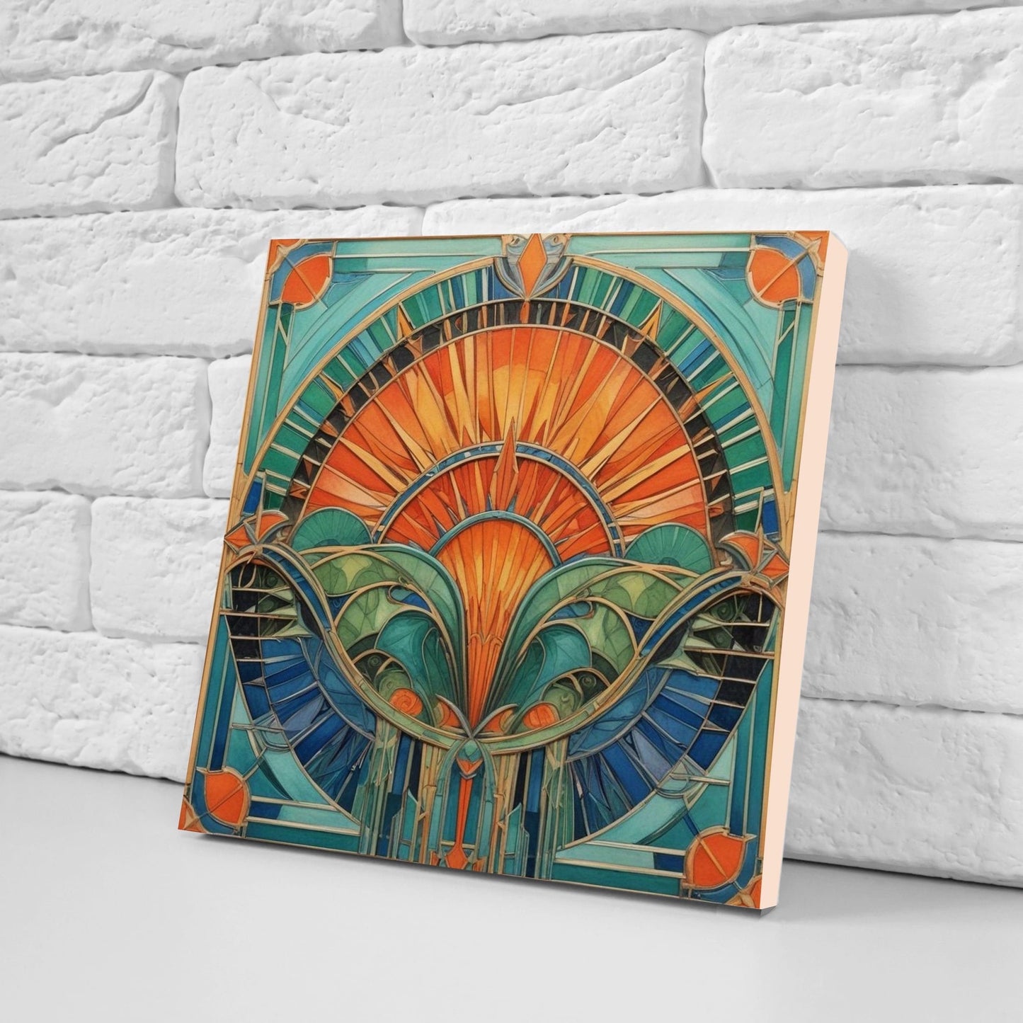 Art Deco Ceramic tiles - Set of 2 Art Deco Wall Decor Geometric Tiles - Kitchen Backsplash Tiles, Table Decorative Tiles, Bathroom Tiles