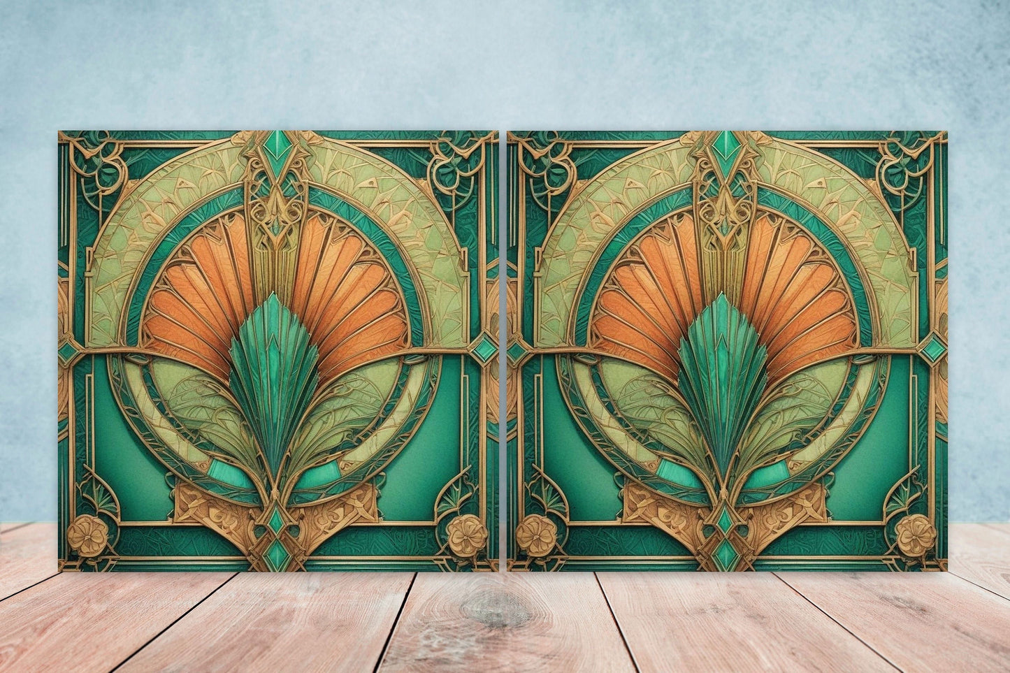 Art Deco Ceramic tiles - Set of 2 Art Deco Wall Decor Geometric Tiles - Kitchen Backsplash Tiles, Table Decorative Tiles, Bathroom Tiles