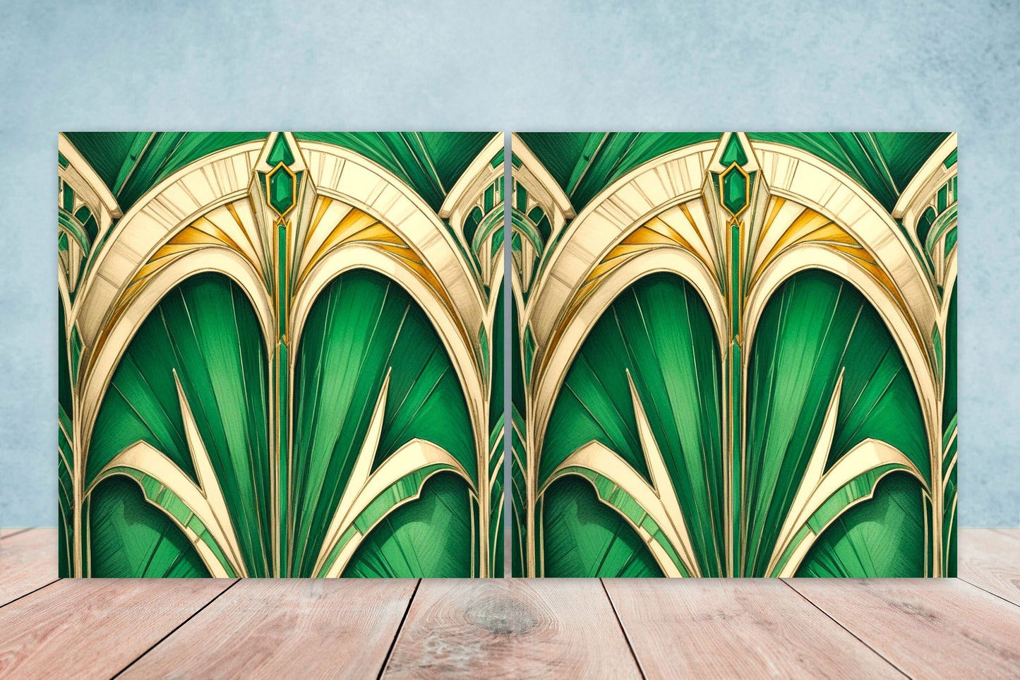 Art Deco Ceramic tiles - Set of 2 Art Deco Wall Decor Geometric Tiles - Kitchen Backsplash Tiles, Table Decorative Tiles, Bathroom Tiles