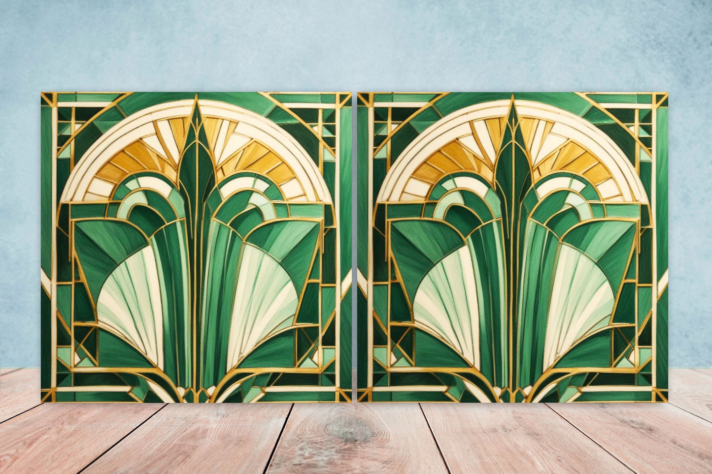 Art Deco Ceramic tiles - Set of 2 Art Deco Wall Decor Geometric Tiles - Kitchen Backsplash Tiles, Table Decorative Tiles, Bathroom Tiles