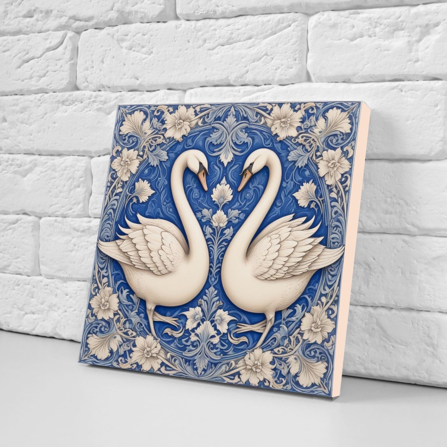 Art Nouveau Swan Ceramic tiles - Set of 2 Art Nouveau Bird Wall Decor Tiles, Bird Tiles, Swan Art - Kitchen Backsplash Tiles, Bathroom Tiles