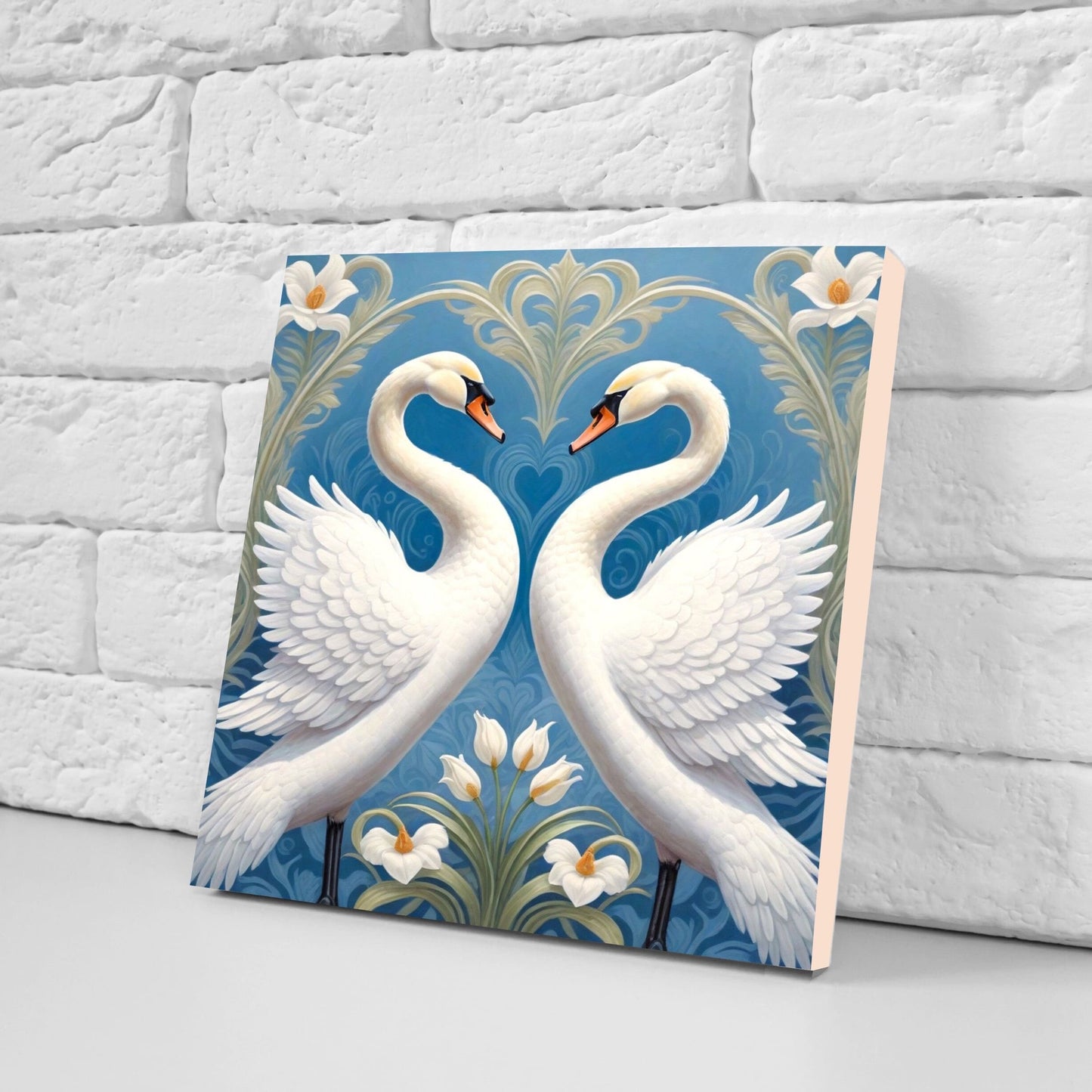 Art Nouveau Swan Ceramic tiles - Set of 2 Art Nouveau Bird Wall Decor Tiles, Bird Tiles, Swan Art - Kitchen Backsplash Tiles, Bathroom Tiles