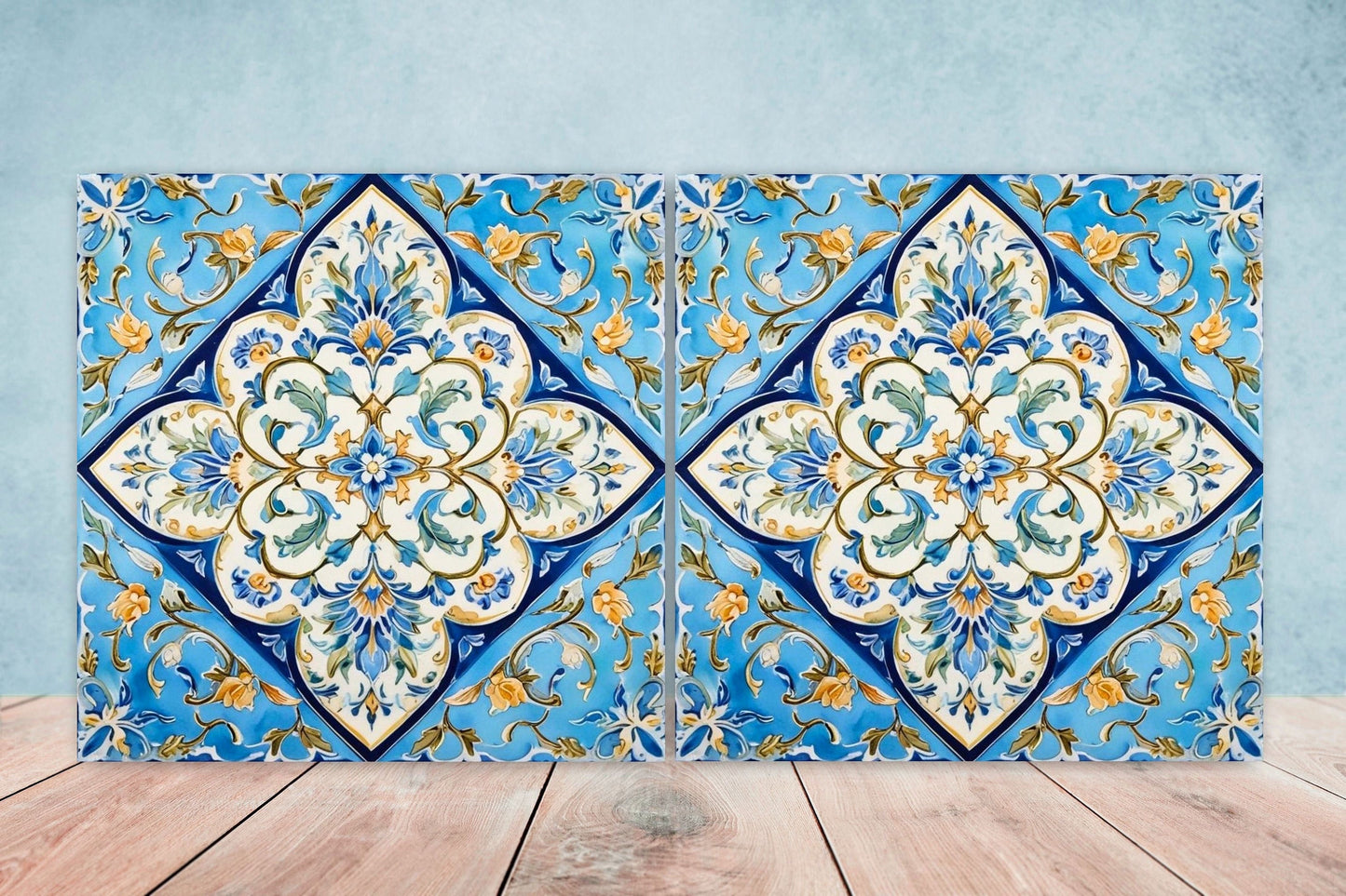Art Nouveau Flower Ceramic tiles - Set of 2 Art Nouveau Wall Decor Tiles - Kitchen Backsplash Tiles, Table Decorative Tiles, Bathroom Tiles