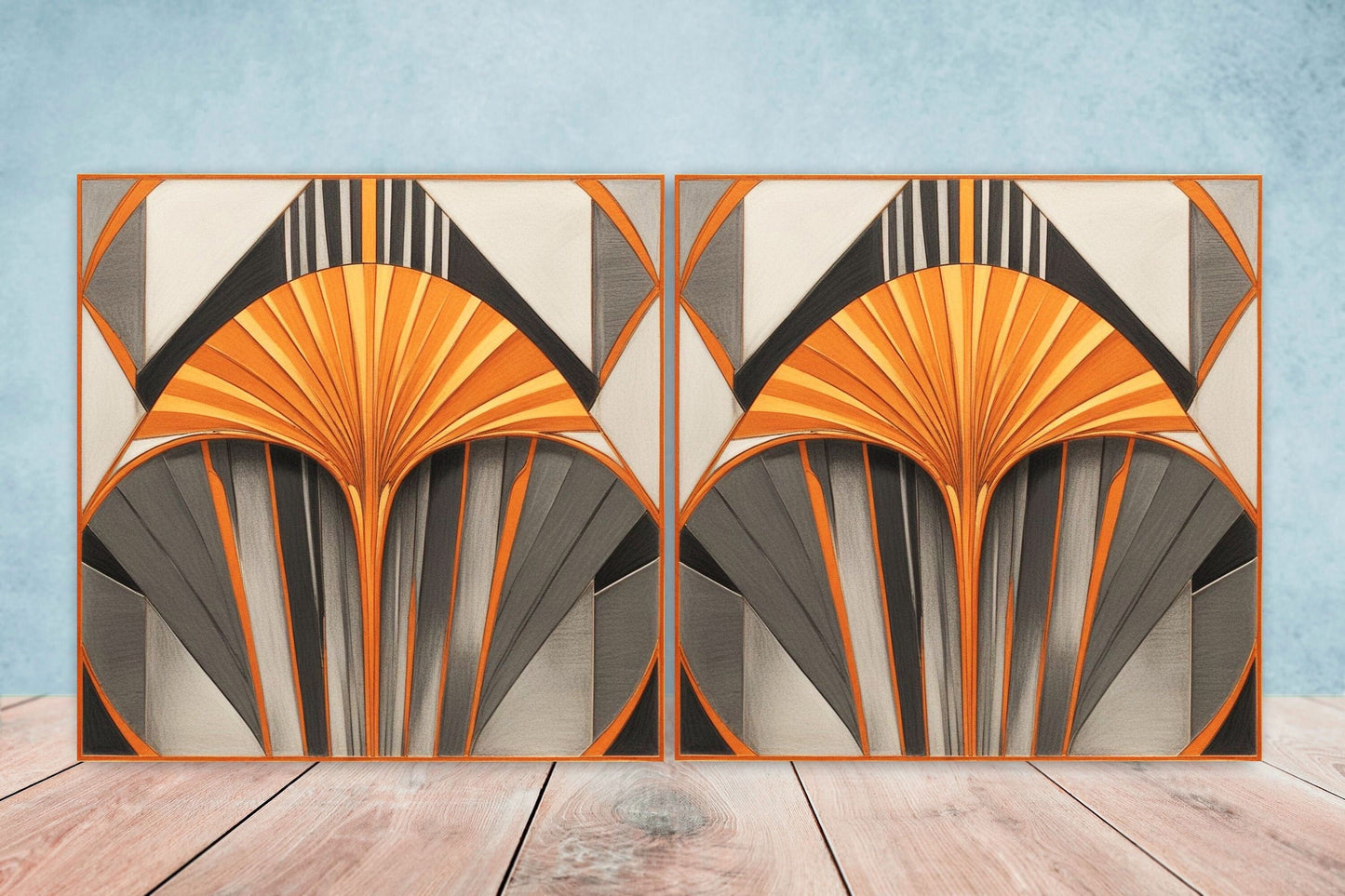 Art Deco Ceramic tiles - Set of 2 Art Deco Wall Decor Geometric Tiles - Kitchen Backsplash Tiles, Table Decorative Tiles, Bathroom Tiles