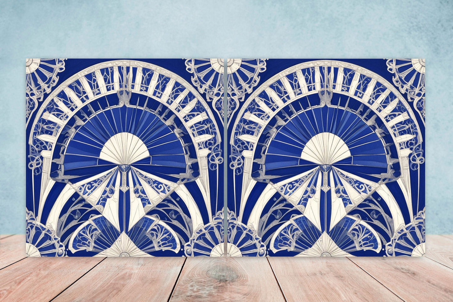 Art Deco Ceramic tiles - Set of 2 Art Deco Wall Decor Geometric Tiles - Kitchen Backsplash Tiles, Table Decorative Tiles, Bathroom Tiles