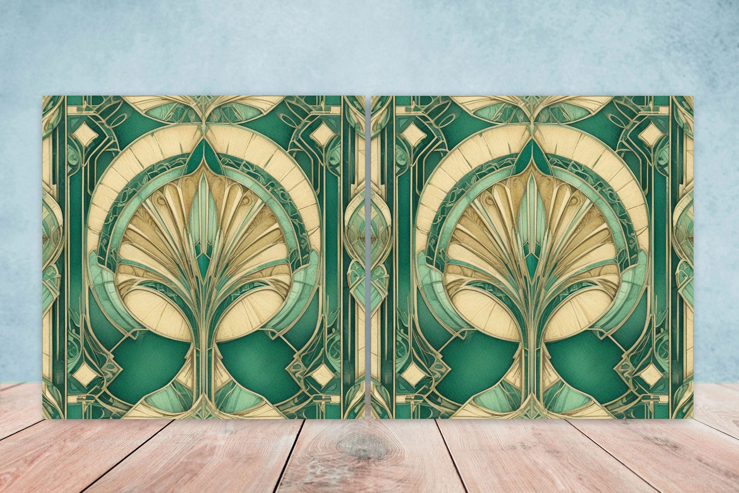 Art Deco Ceramic tiles - Set of 2 Art Deco Wall Decor Geometric Tiles - Kitchen Backsplash Tiles, Table Decorative Tiles, Bathroom Tiles