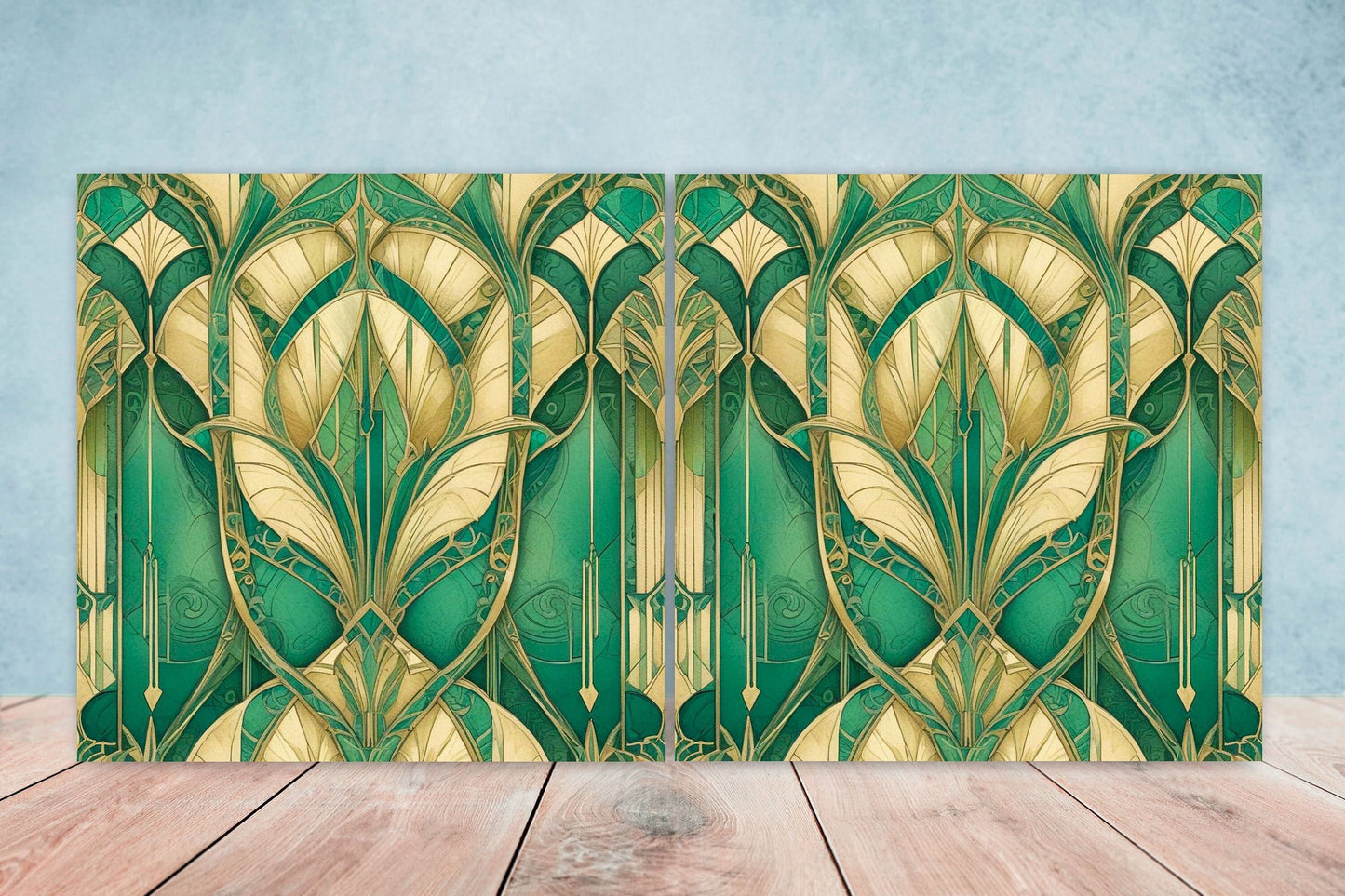 Art Deco Ceramic tiles - Set of 2 Art Deco Wall Decor Geometric Tiles - Kitchen Backsplash Tiles, Table Decorative Tiles, Bathroom Tiles