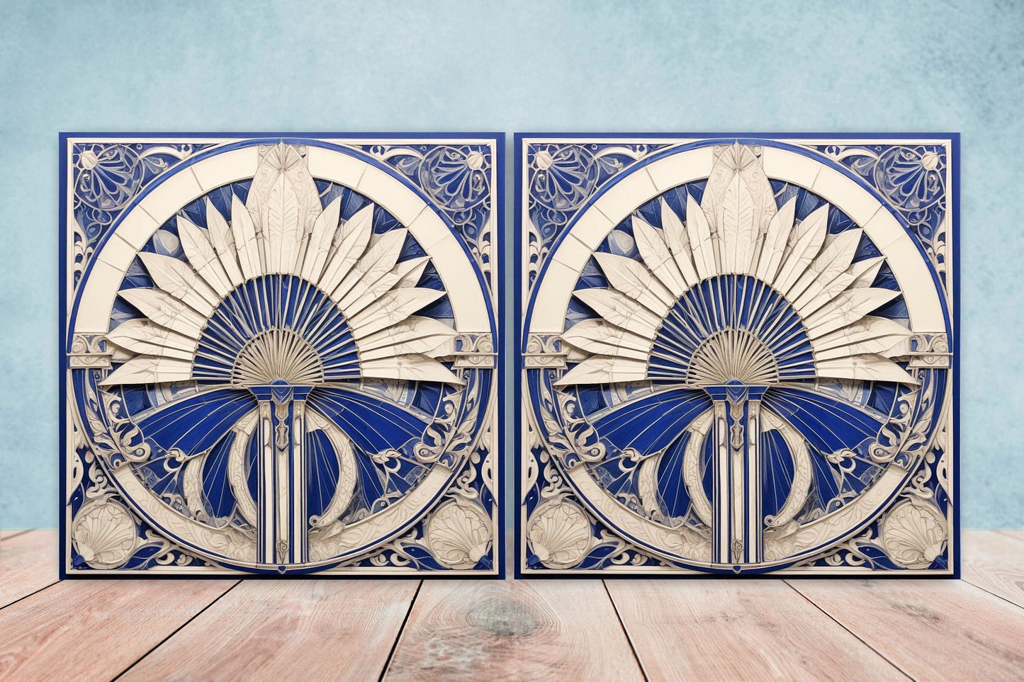 Art Deco Ceramic tiles - Set of 2 Art Deco Wall Decor Geometric Tiles - Kitchen Backsplash Tiles, Table Decorative Tiles, Bathroom Tiles