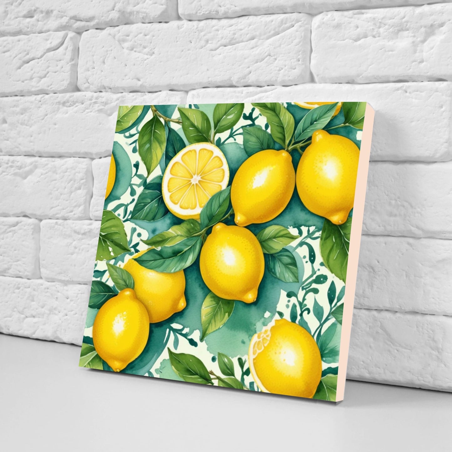 Italian Majolica Lemon Tiles - Set of 2 Italian Wall Decor Tiles - Kitchen Backsplash Tiles, Table Decorative Tiles, Bathroom Tiles, Coaster