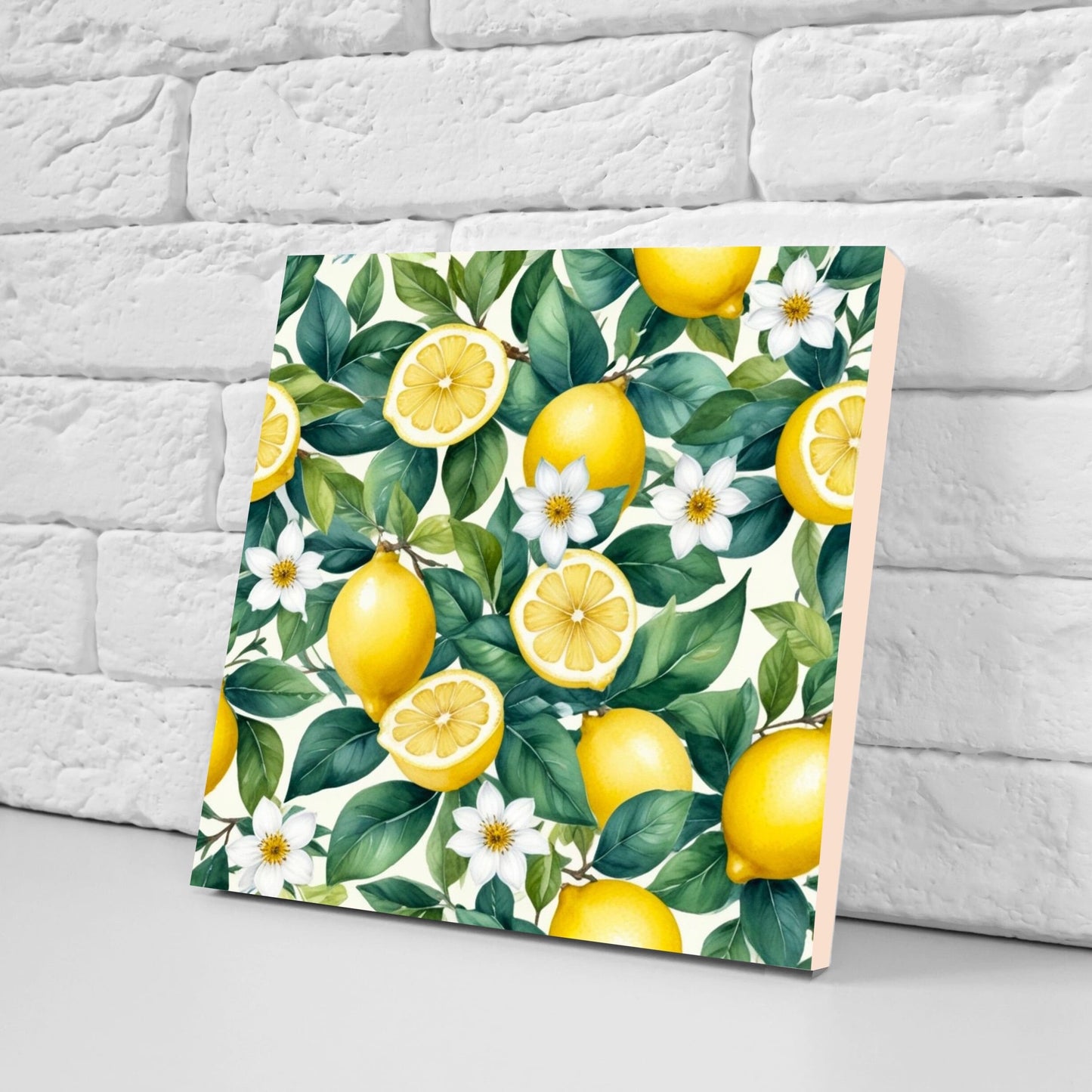 Italian Majolica Lemon Tiles - Set of 2 Italian Wall Decor Tiles - Kitchen Backsplash Tiles, Table Decorative Tiles, Bathroom Tiles, Coaster