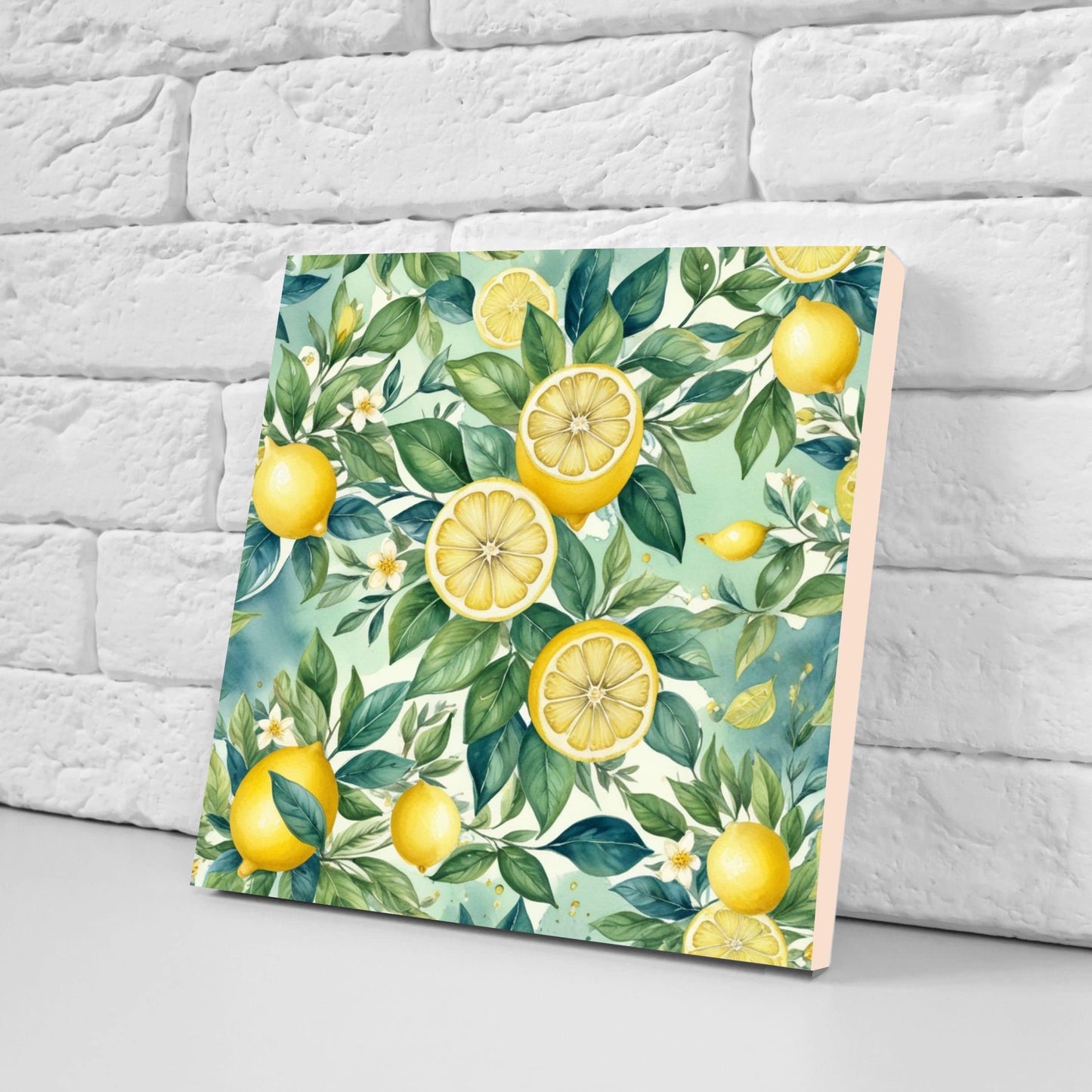 Italian Majolica Lemon Tiles - Set of 2 Italian Wall Decor Tiles - Kitchen Backsplash Tiles, Table Decorative Tiles, Bathroom Tiles, Coaster