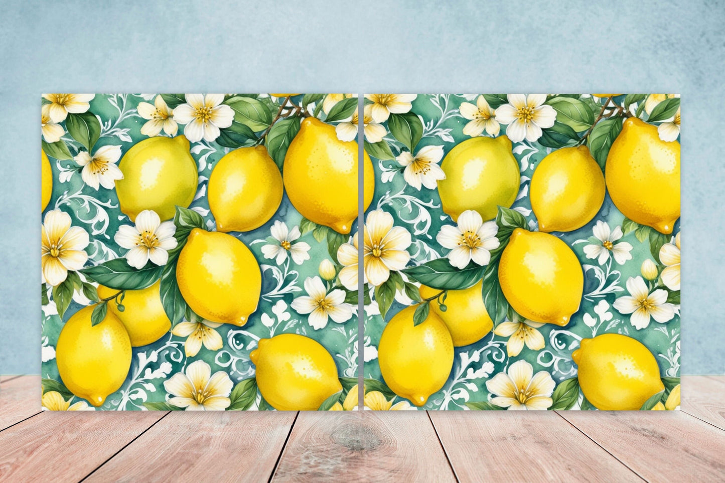 Italian Majolica Lemon Tiles - Set of 2 Italian Wall Decor Tiles - Kitchen Backsplash Tiles, Table Decorative Tiles, Bathroom Tiles, Coaster
