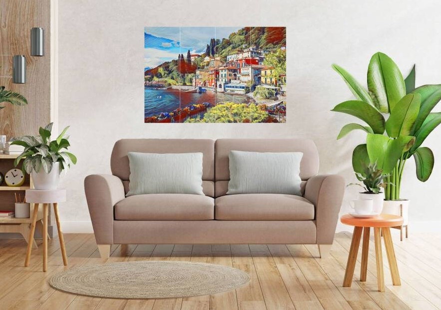 Tile Mural/Mosaic Ceramic Panel of Varenna - Varenna wall print - Lake Como print - Lake Como Mural - Tile Mural - Gloss Tiles - Tile Mosaic