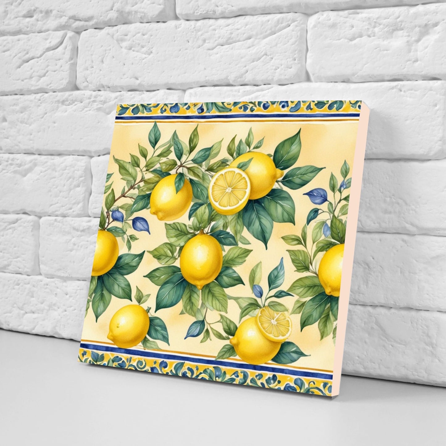 Italian Majolica Lemon Tiles - Set of 2 Italian Wall Decor Tiles - Kitchen Backsplash Tiles, Table Decorative Tiles, Bathroom Tiles, Coaster