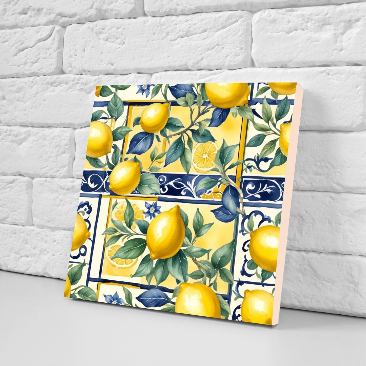 Italian Majolica Lemon Tiles - Set of 2 Italian Wall Decor Tiles - Kitchen Backsplash Tiles, Table Decorative Tiles, Bathroom Tiles, Coaster