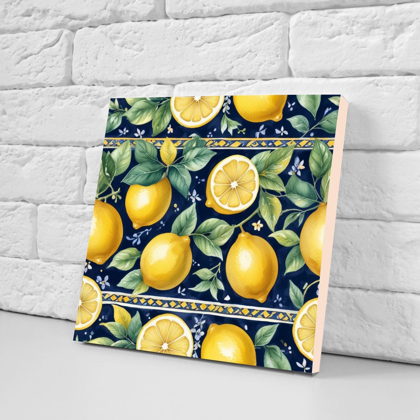 Italian Majolica Lemon Tiles - Set of 2 Italian Wall Decor Tiles - Kitchen Backsplash Tiles, Table Decorative Tiles, Bathroom Tiles, Coaster