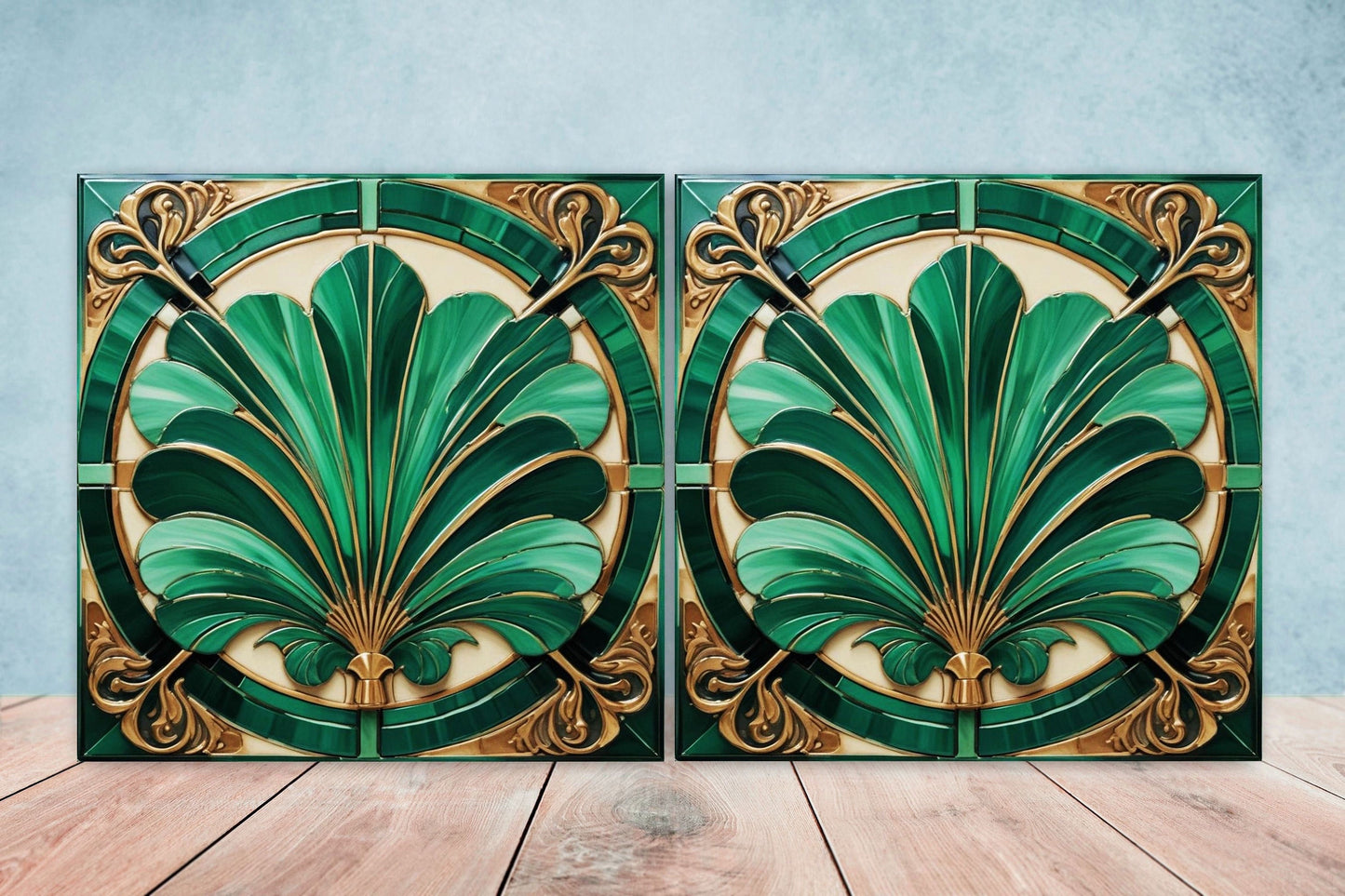 Art Deco Ceramic tiles - Set of 2 Art Deco Wall Decor Geometric Tiles - Kitchen Backsplash Tiles, Table Decorative Tiles, Bathroom Tiles