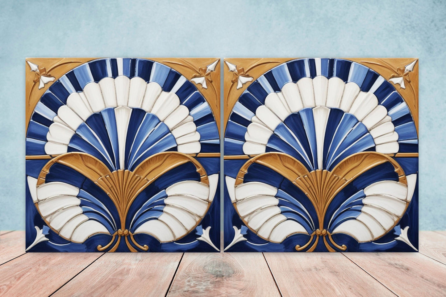 Art Deco Ceramic tiles - Set of 2 Art Deco Wall Decor Geometric Tiles - Kitchen Backsplash Tiles, Table Decorative Tiles, Bathroom Tiles