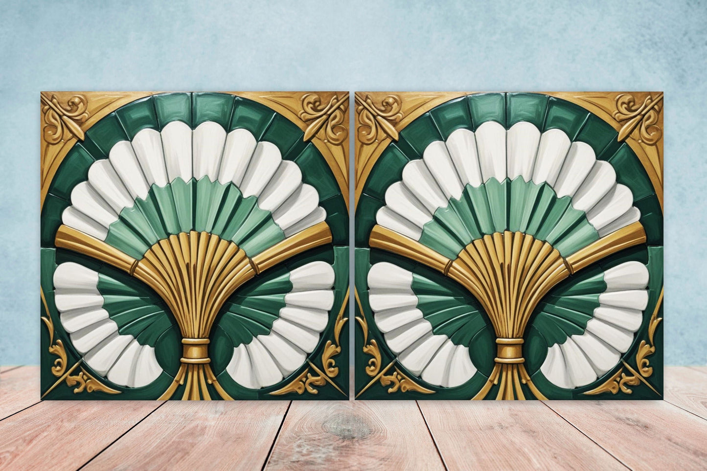 Art Deco Ceramic tiles - Set of 2 Art Deco Wall Decor Geometric Tiles - Kitchen Backsplash Tiles, Table Decorative Tiles, Bathroom Tiles