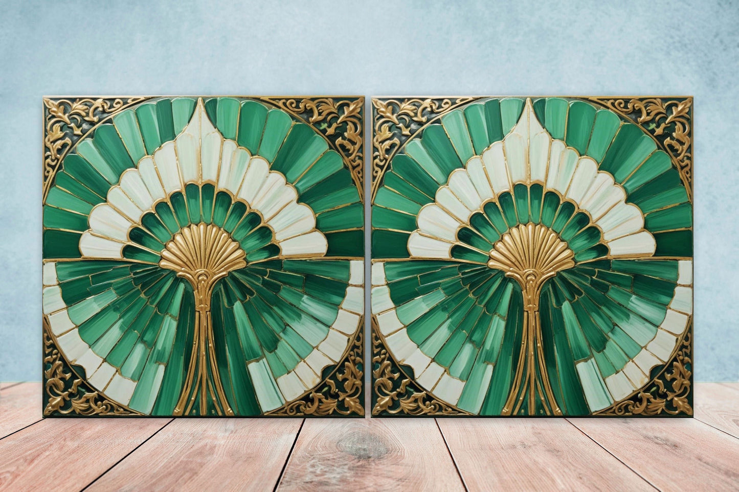 Art Deco Ceramic tiles - Set of 2 Art Deco Wall Decor Geometric Tiles - Kitchen Backsplash Tiles, Table Decorative Tiles, Bathroom Tiles