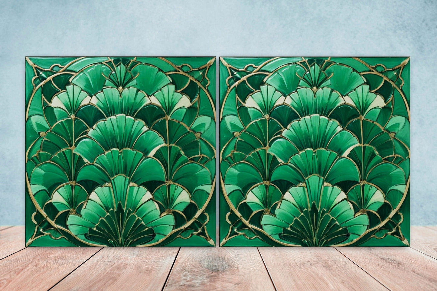 Art Deco Ceramic tiles - Set of 2 Art Deco Wall Decor Geometric Tiles - Kitchen Backsplash Tiles, Table Decorative Tiles, Bathroom Tiles