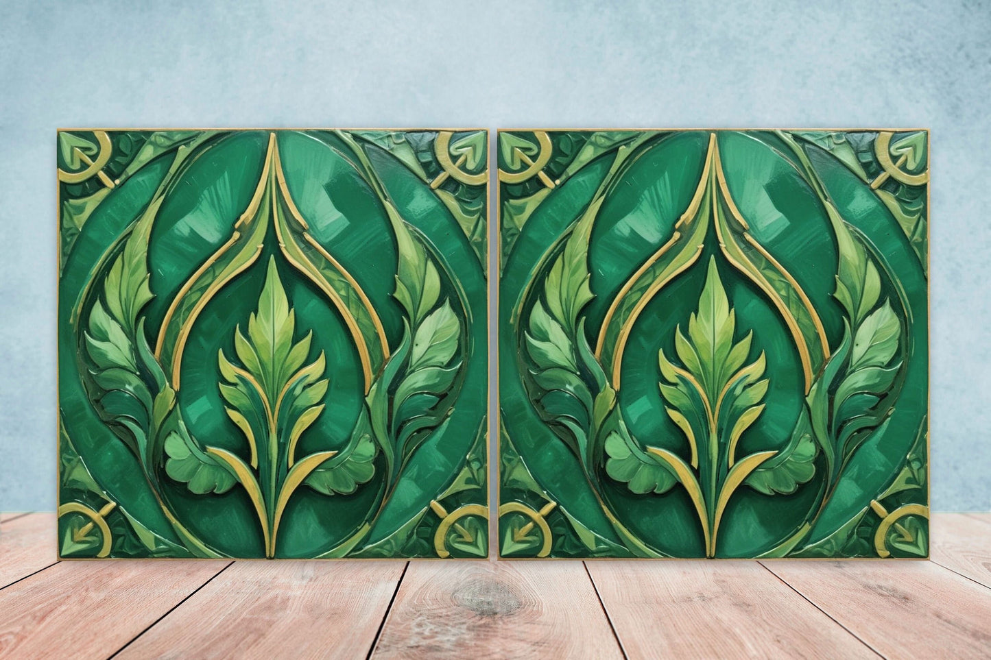 Art Deco Ceramic tiles - Set of 2 Art Deco Wall Decor Geometric Tiles - Kitchen Backsplash Tiles, Table Decorative Tiles, Bathroom Tiles