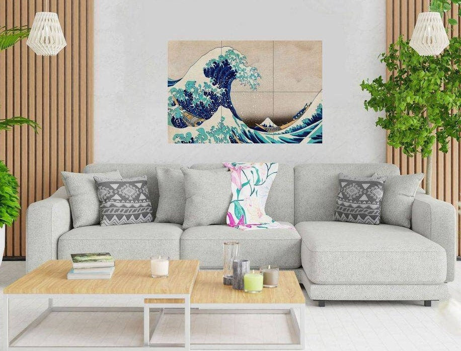 Tile Mural/Mosaic Ceramic Panel of The Great Wage Off Kanagawa - Hokusai wall print - Japanese Art - Hokusai art - Tile Mosaic Art