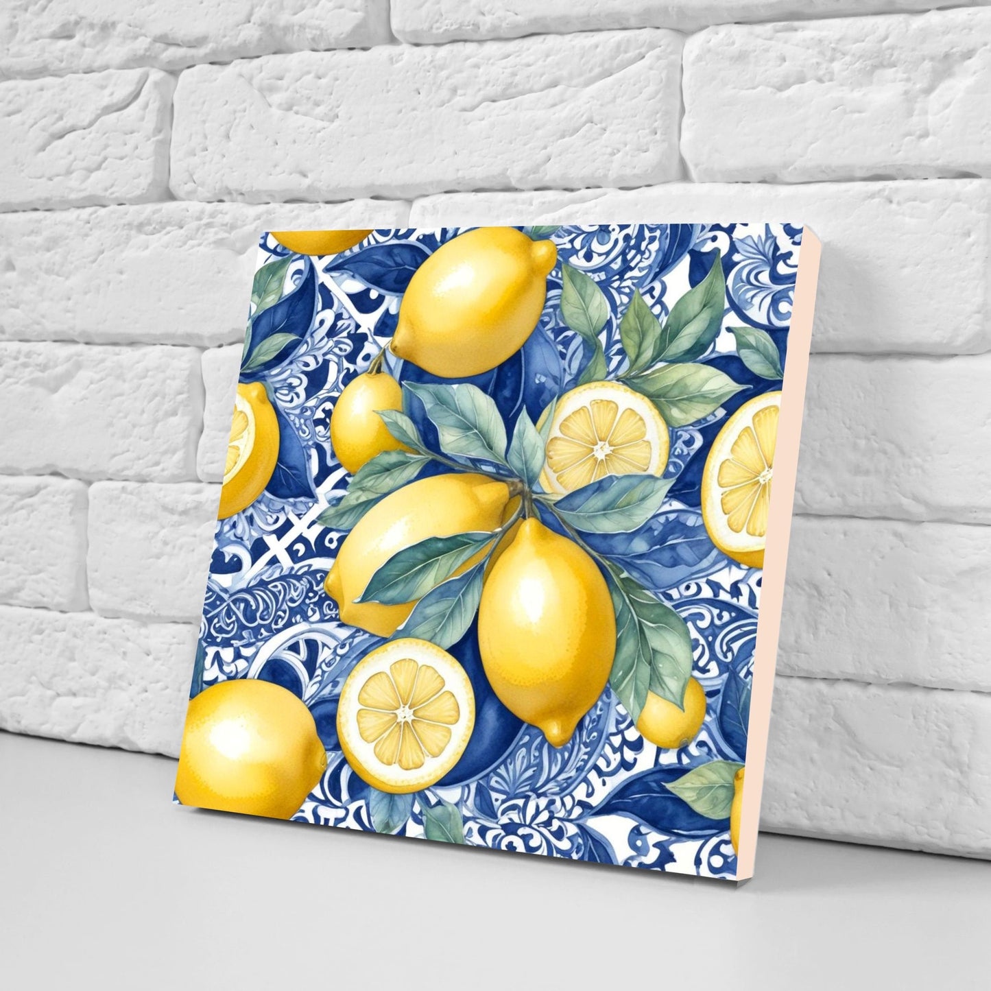 Italian Majolica Lemon Tiles - Set of 2 Italian Wall Decor Tiles - Kitchen Backsplash Tiles, Table Decorative Tiles, Bathroom Tiles, Coaster