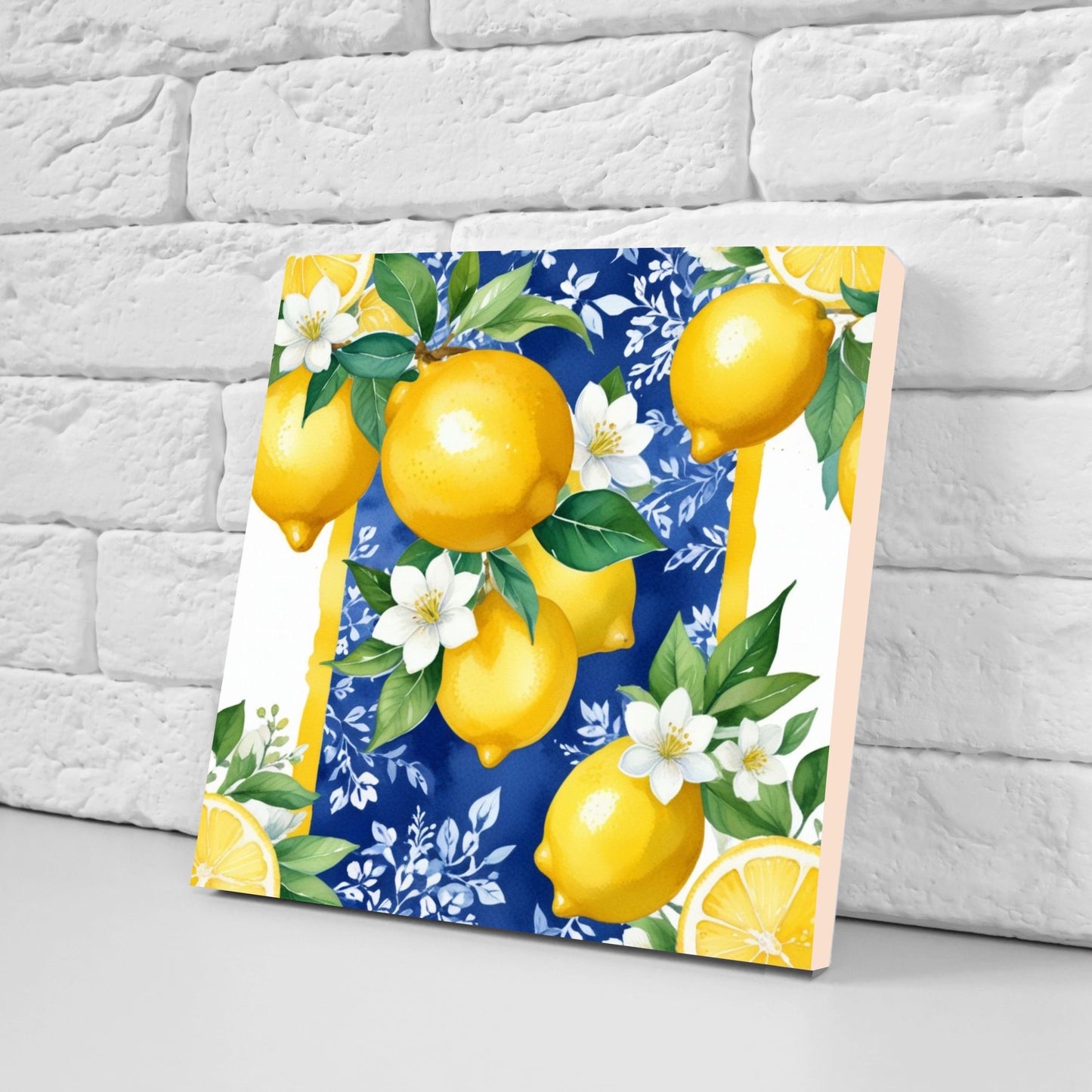 Italian Majolica Lemon Tiles - Set of 2 Italian Wall Decor Tiles - Kitchen Backsplash Tiles, Table Decorative Tiles, Bathroom Tiles, Coaster