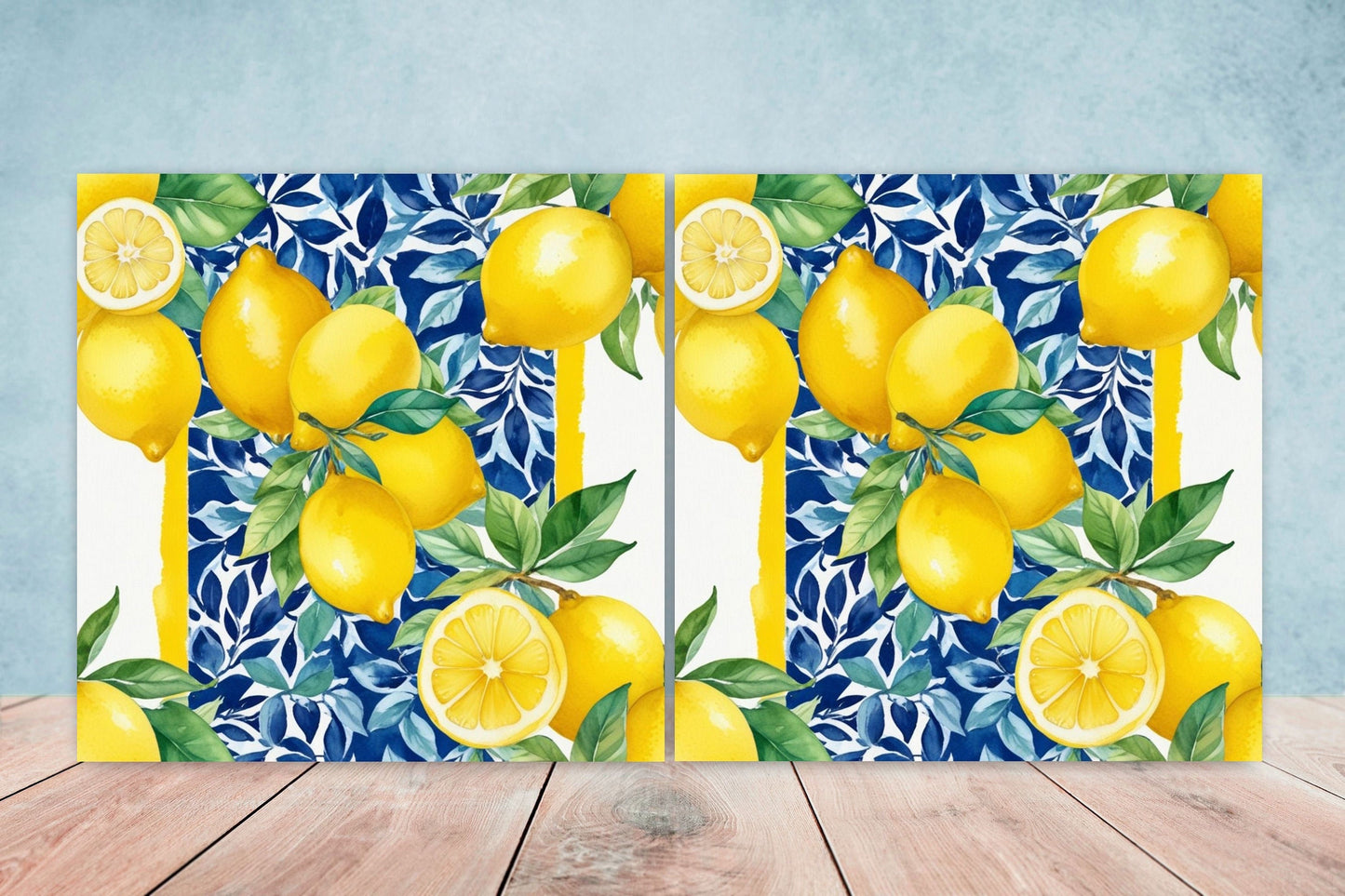 Italian Majolica Lemon Tiles - Set of 2 Italian Wall Decor Tiles - Kitchen Backsplash Tiles, Table Decorative Tiles, Bathroom Tiles, Coaster