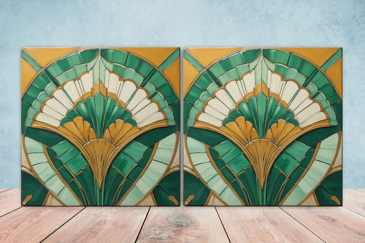 Art Deco Ceramic tiles - Set of 2 Art Deco Wall Decor Geometric Tiles - Kitchen Backsplash Tiles, Table Decorative Tiles, Bathroom Tiles