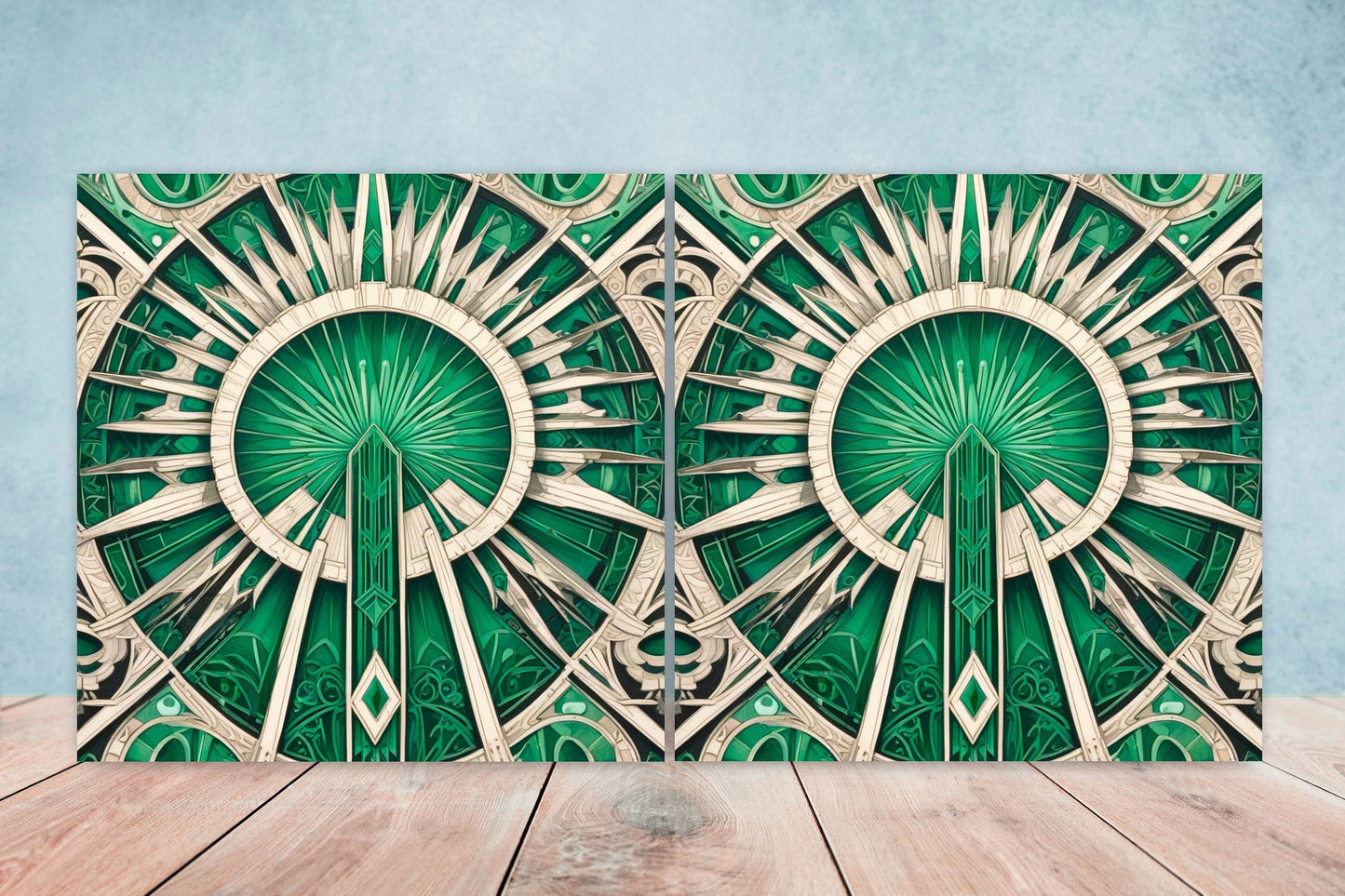 Art Deco Ceramic tiles - Set of 2 Art Deco Wall Decor Geometric Tiles - Kitchen Backsplash Tiles, Table Decorative Tiles, Bathroom Tiles