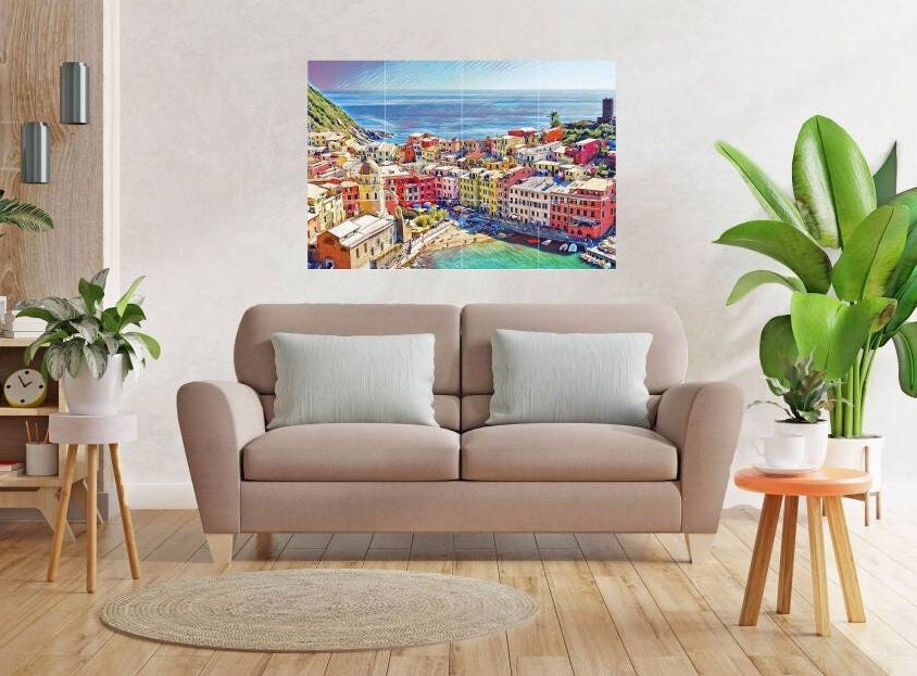 Tile Mural/Mosaic Ceramic Panel of Vernazza - Italy wall art - Vernazza wall print- Colourful Wall Art -Tile Mural -Gloss Tiles -Tile Mosaic