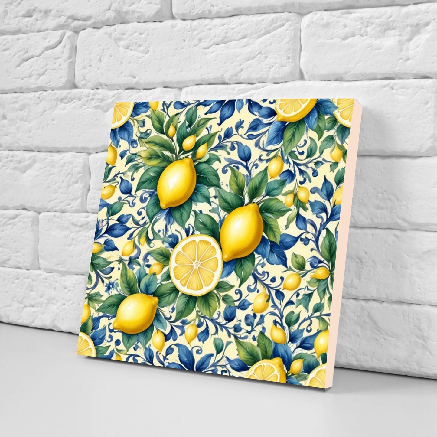 Italian Majolica Lemon Tiles - Set of 2 Italian Wall Decor Tiles - Kitchen Backsplash Tiles, Table Decorative Tiles, Bathroom Tiles, Coaster