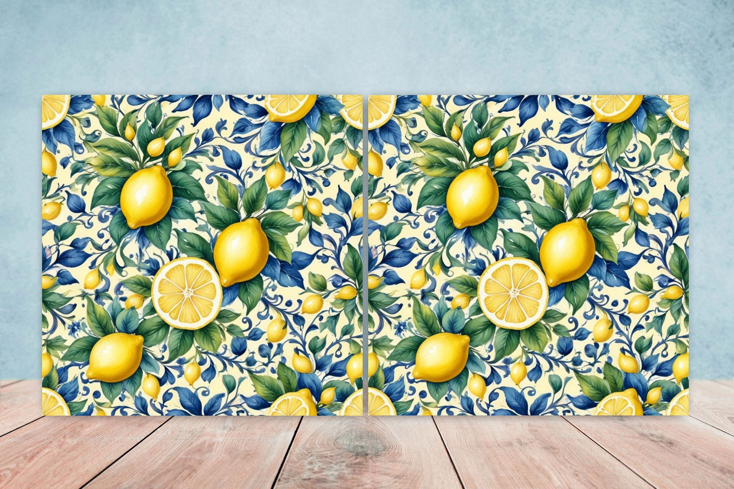 Italian Majolica Lemon Tiles - Set of 2 Italian Wall Decor Tiles - Kitchen Backsplash Tiles, Table Decorative Tiles, Bathroom Tiles, Coaster