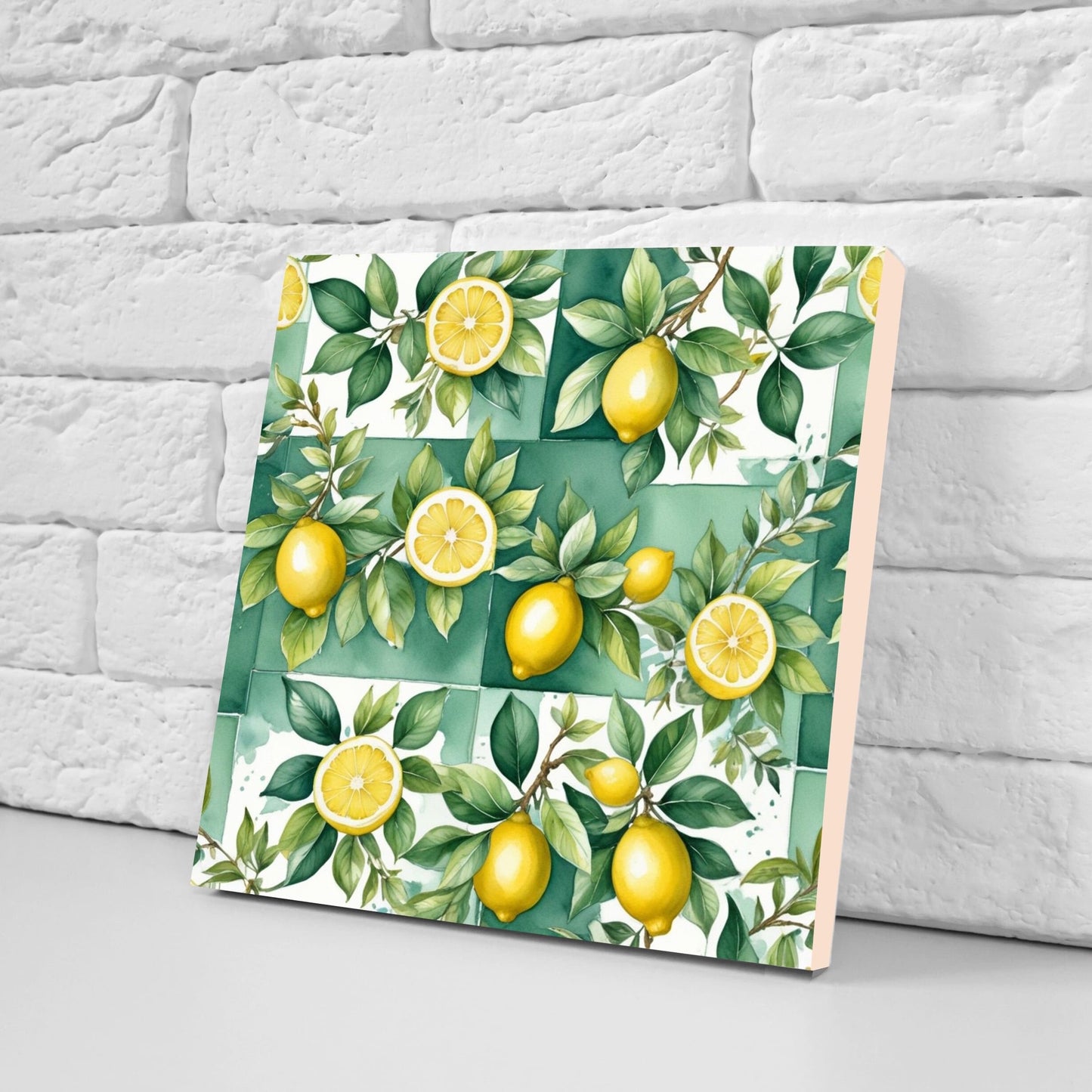 Italian Majolica Lemon Tiles - Set of 2 Italian Wall Decor Tiles - Kitchen Backsplash Tiles, Table Decorative Tiles, Bathroom Tiles, Coaster