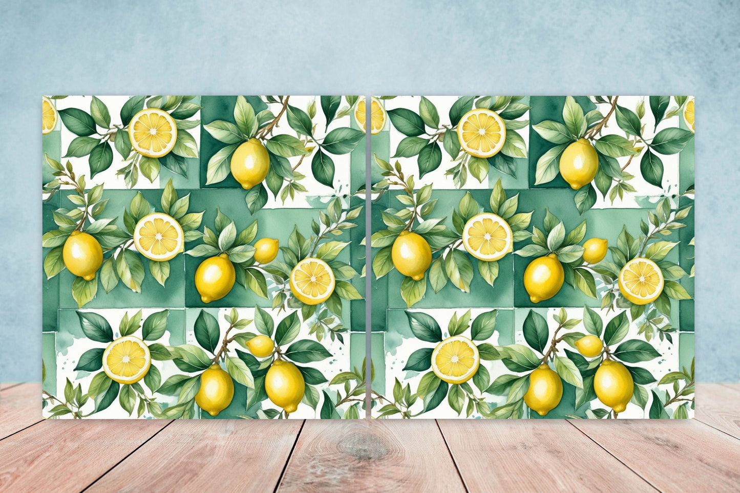 Italian Majolica Lemon Tiles - Set of 2 Italian Wall Decor Tiles - Kitchen Backsplash Tiles, Table Decorative Tiles, Bathroom Tiles, Coaster