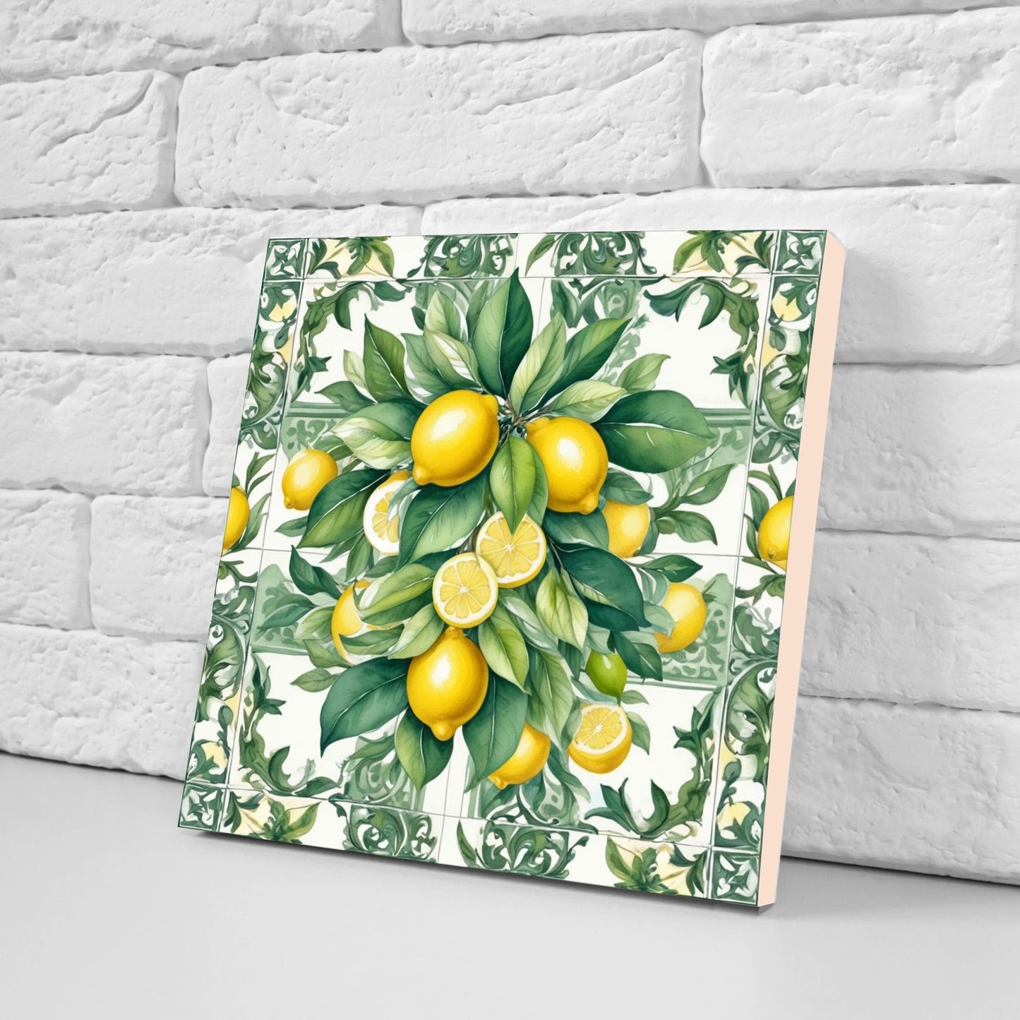 Italian Majolica Lemon Tiles - Set of 2 Italian Wall Decor Tiles - Kitchen Backsplash Tiles, Table Decorative Tiles, Bathroom Tiles, Coaster