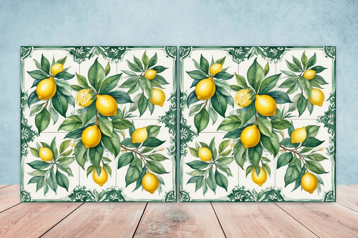 Italian Majolica Lemon Tiles - Set of 2 Italian Wall Decor Tiles - Kitchen Backsplash Tiles, Table Decorative Tiles, Bathroom Tiles, Coaster
