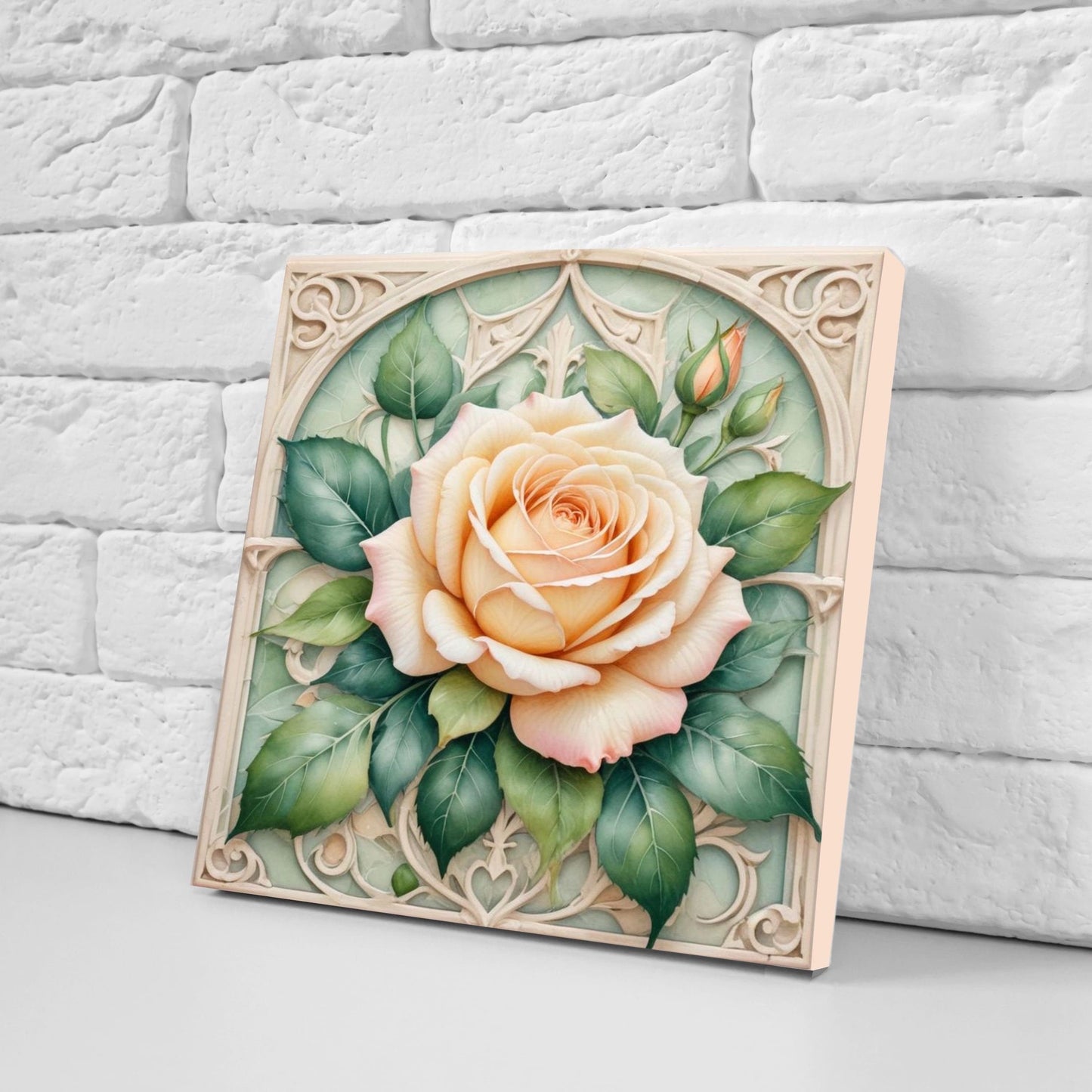 Art Nouveau Flower Ceramic tiles - Set of 2 Art Nouveau Wall Decor Tiles - Kitchen Backsplash Tiles, Table Decorative Tiles, Bathroom Tiles