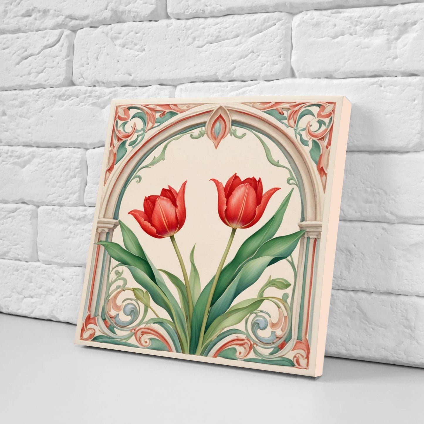 Art Nouveau Flower Ceramic Tiles - Set of 2 Art Nouveau Wall Decor Tiles - Kitchen Backsplash Tiles, Table Decorative Tiles, Bathroom Tiles