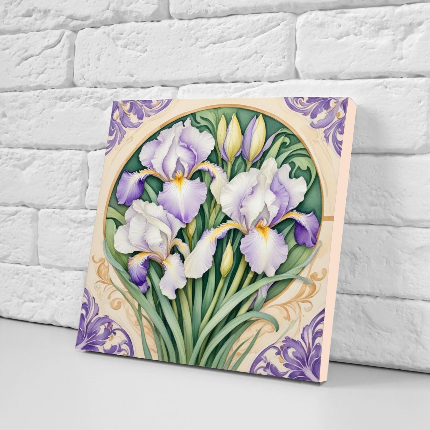 Art Nouveau Flower Ceramic Tiles - Set of 2 Art Nouveau Wall Decor Tiles - Kitchen Backsplash Tiles, Table Decorative Tiles, Bathroom Tiles