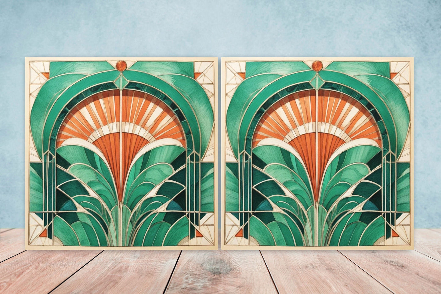 Art Deco Ceramic tiles - Set of 2 Art Deco Wall Decor Geometric Tiles - Kitchen Backsplash Tiles, Table Decorative Tiles, Bathroom Tiles