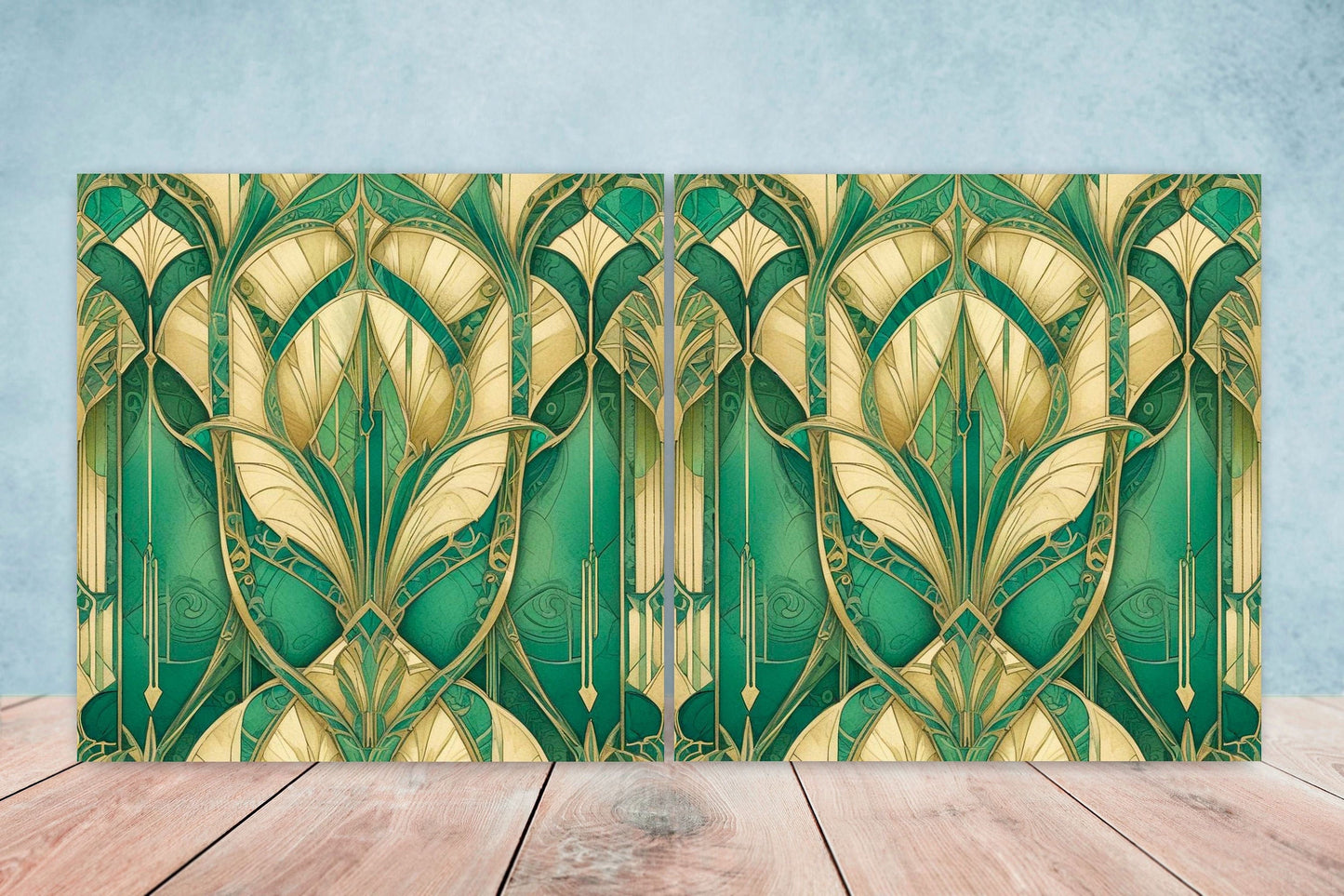 Art Deco Ceramic tiles - Set of 2 Art Deco Wall Decor Geometric Tiles - Kitchen Backsplash Tiles, Table Decorative Tiles, Bathroom Tiles