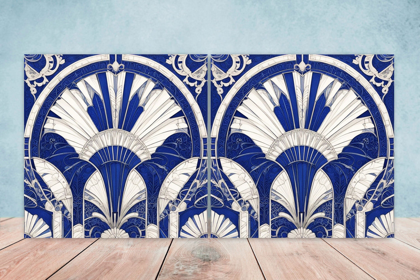 Art Deco Ceramic tiles - Set of 2 Art Deco Wall Decor Geometric Tiles - Kitchen Backsplash Tiles, Table Decorative Tiles, Bathroom Tiles