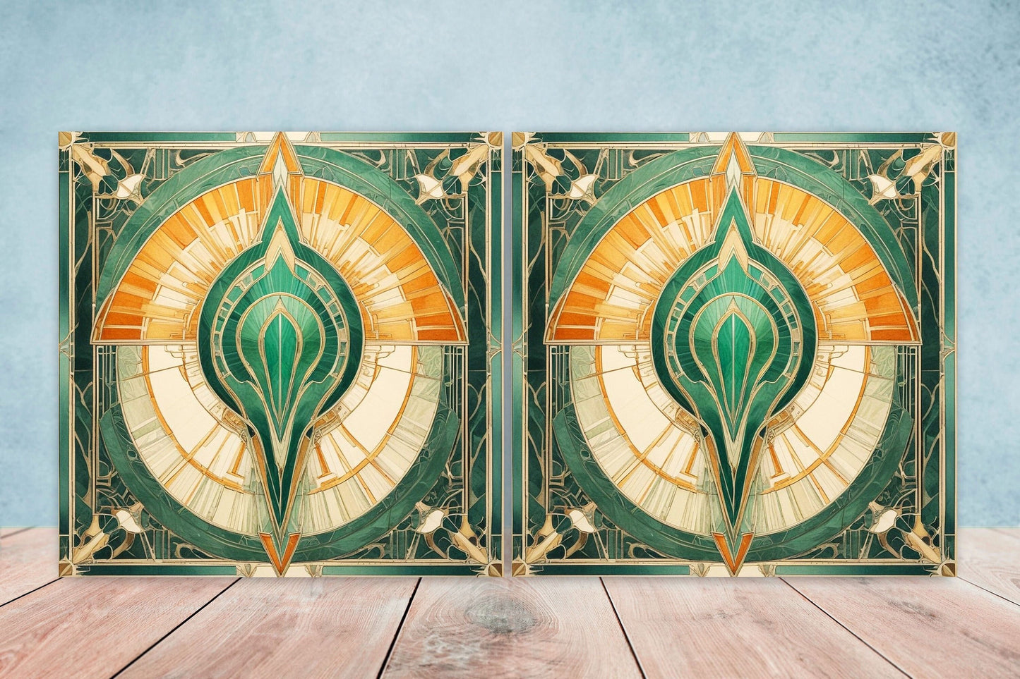 Art Deco Ceramic tiles - Set of 2 Art Deco Wall Decor Geometric Tiles - Kitchen Backsplash Tiles, Table Decorative Tiles, Bathroom Tiles
