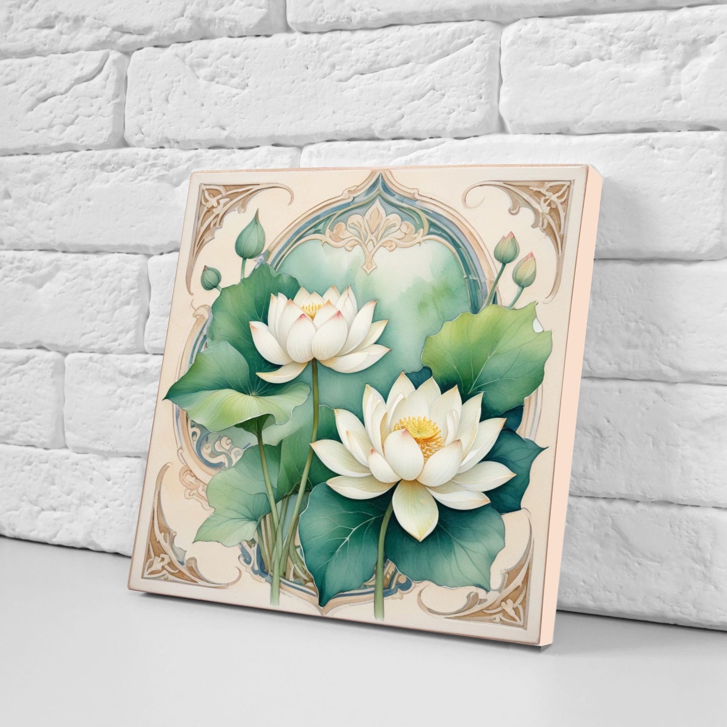 Art Nouveau Flower Ceramic Tiles - Set of 2 Art Nouveau Wall Decor Tiles - Kitchen Backsplash Tiles, Table Decorative Tiles, Bathroom Tiles