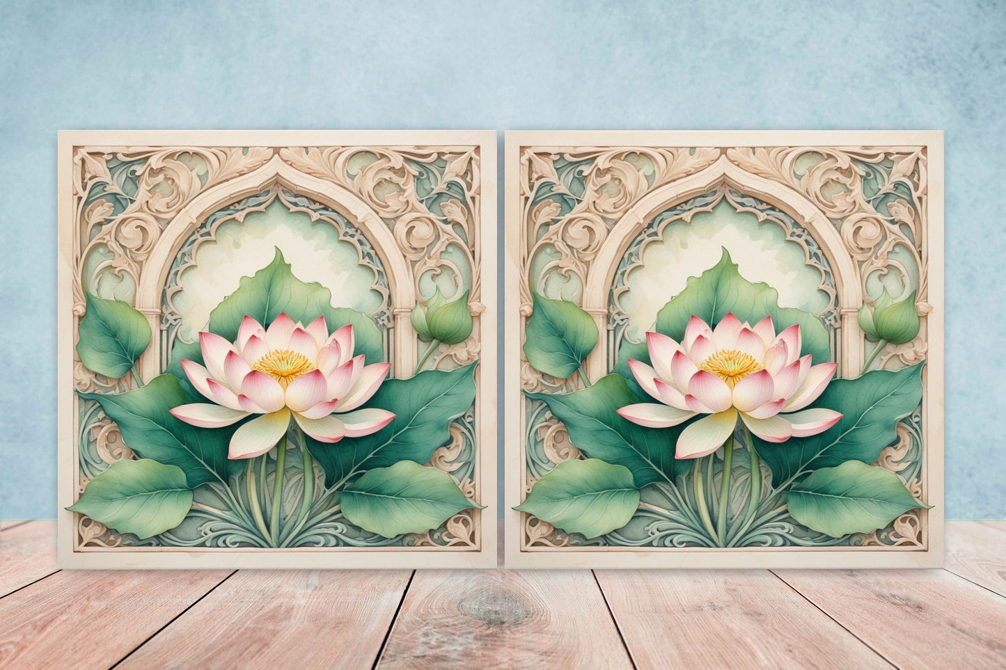 Art Nouveau Flower Ceramic Tiles - Set of 2 Art Nouveau Wall Decor Tiles - Kitchen Backsplash Tiles, Table Decorative Tiles, Bathroom Tiles