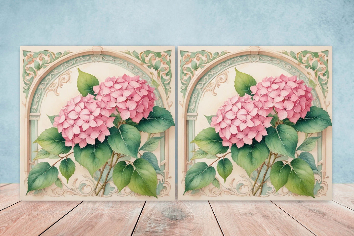 Art Nouveau Flower Ceramic tiles - Set of 2 Art Nouveau Wall Decor Tiles - Kitchen Backsplash Tiles, Table Decorative Tiles, Bathroom Tiles