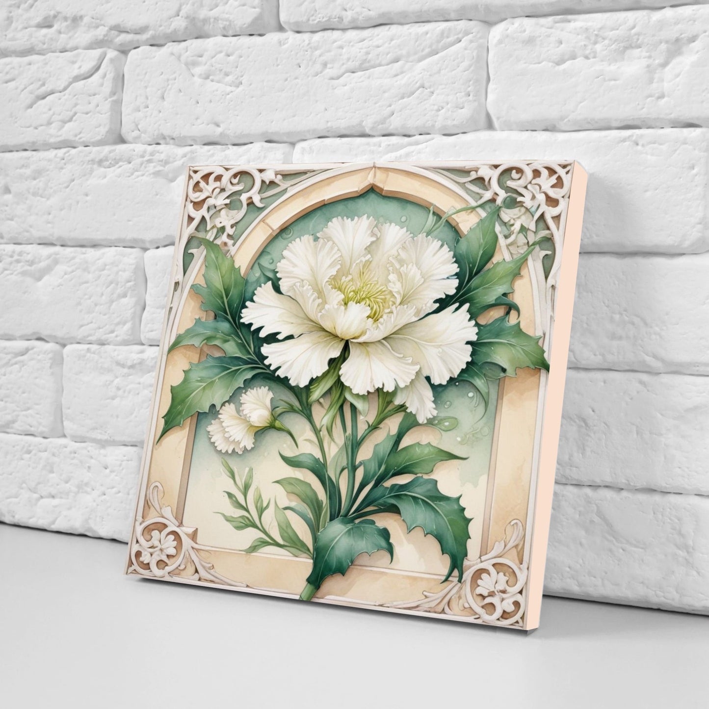Art Nouveau Flower Ceramic Tiles - Set of 2 Art Nouveau Wall Decor Tiles - Kitchen Backsplash Tiles, Table Decorative Tiles, Bathroom Tiles